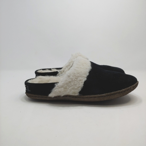 Sorel Women’s Nakiska Slide II Slip On Slipper Black Sudee Faux Sherpa NL3655 6‎ - Picture 2 of 10